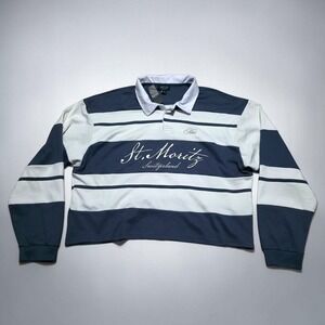 Rugby Style Cropped Fit Stripped 1/4 Button Shirt Preppy Beach‎ Boat Mens Large